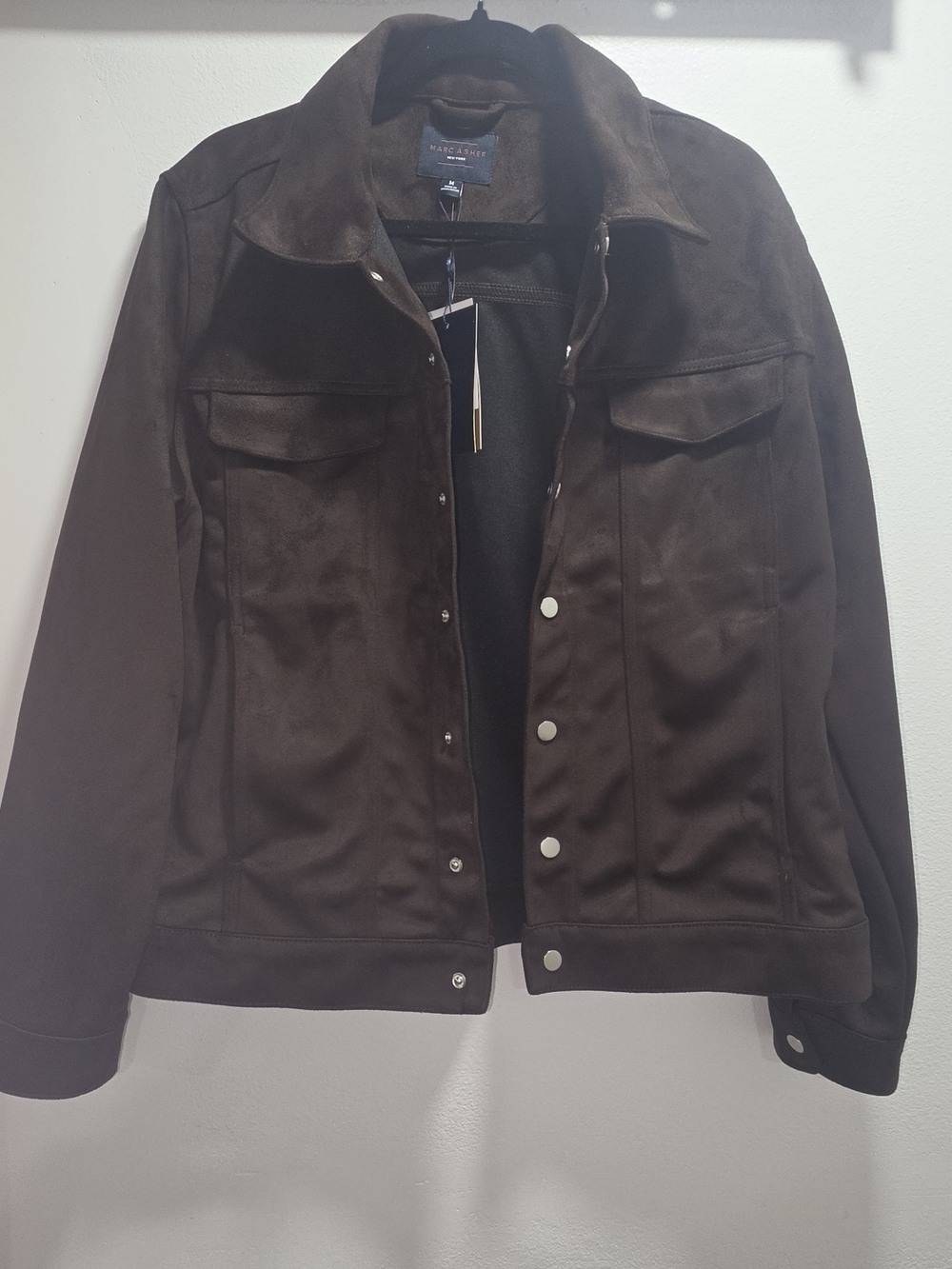 Marc Asher Dark Brown Suede-Look Bomber Jacket